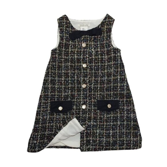Rachel Zoe Toddler Girls Tweed A-Line Dress W/ Bow & Gold Button Accents Size 2T - Picture 7 of 9